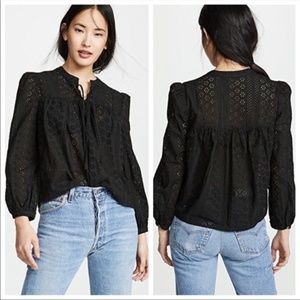 NWOT Madewell Black Eyelet Lace Peasant Top XXS